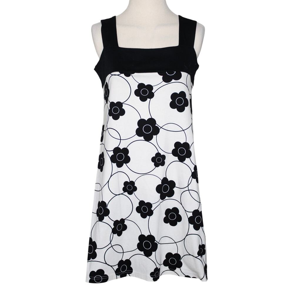 Mary Quant London Retro Mod Daisy Print Dress Black White Japan Reissue SZ L